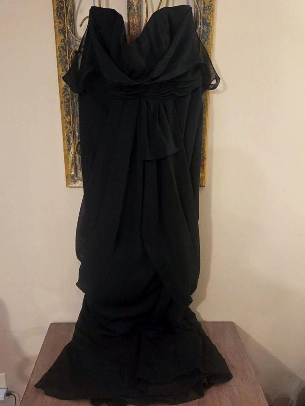White by Vera Wang Black Chiffon Draped Formal Maxi Gown Size 16